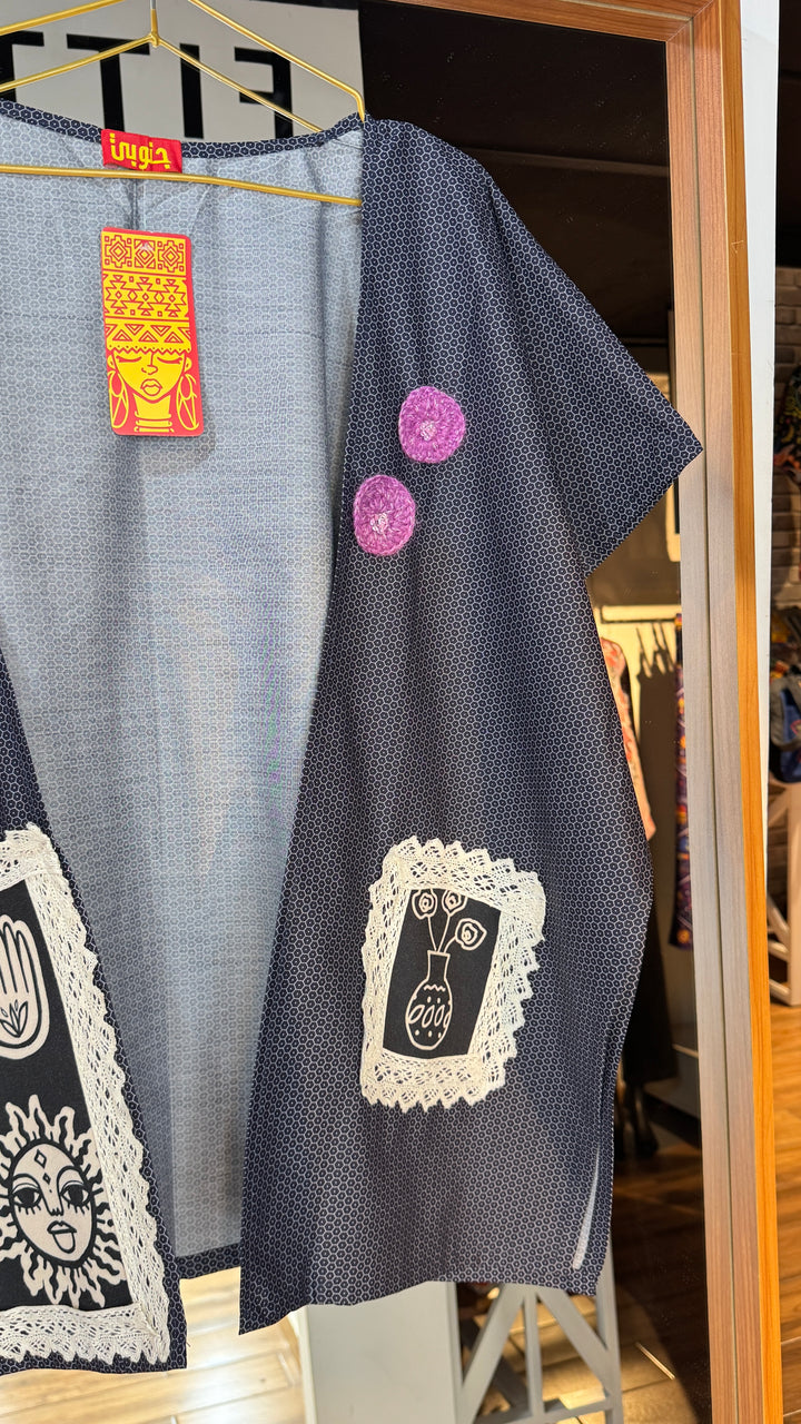 Blue “7” cap Kimono