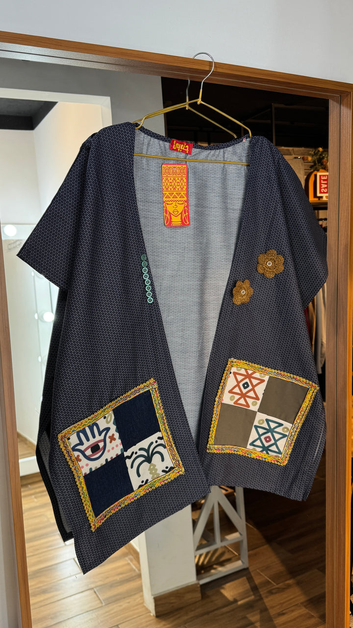 blue “3” cap Kimono