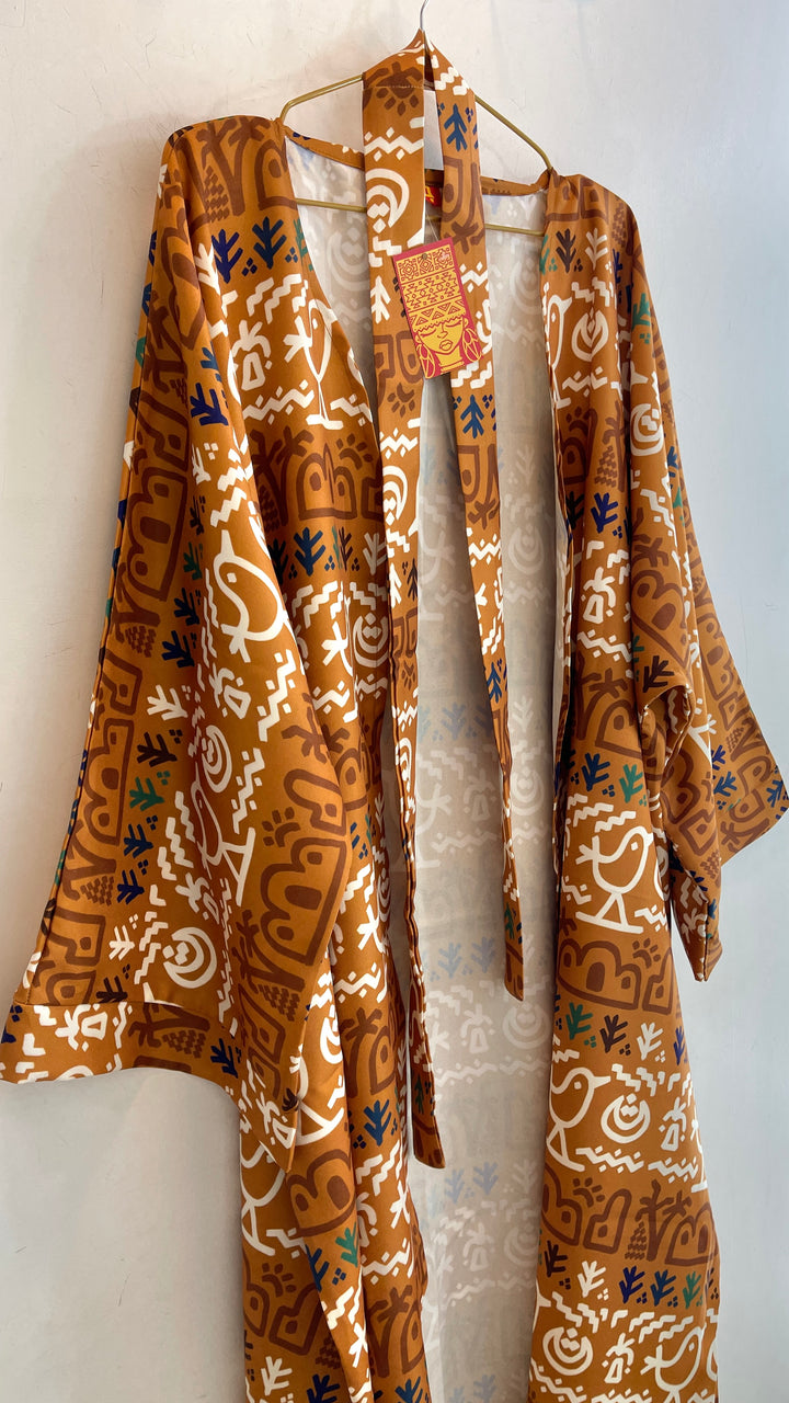 Folk motives kenar long cardigan
