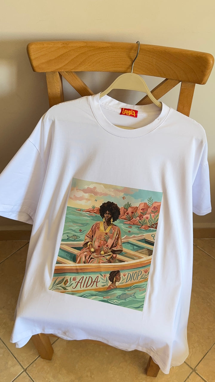 White "Aida" oversized half sleeve shirt