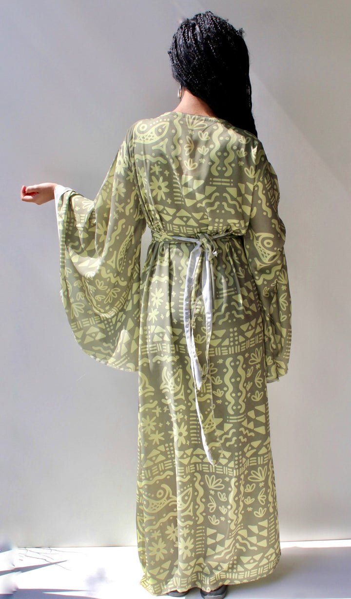 Mint green pattern Long cardigan /dress