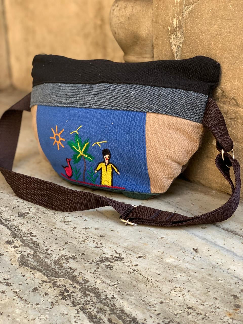 Blue embroidery “D” waist bag