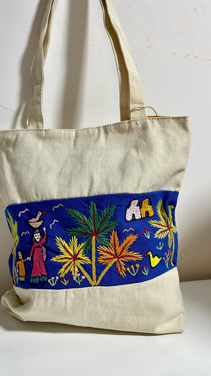 Sinai embroidery X blue tote bag