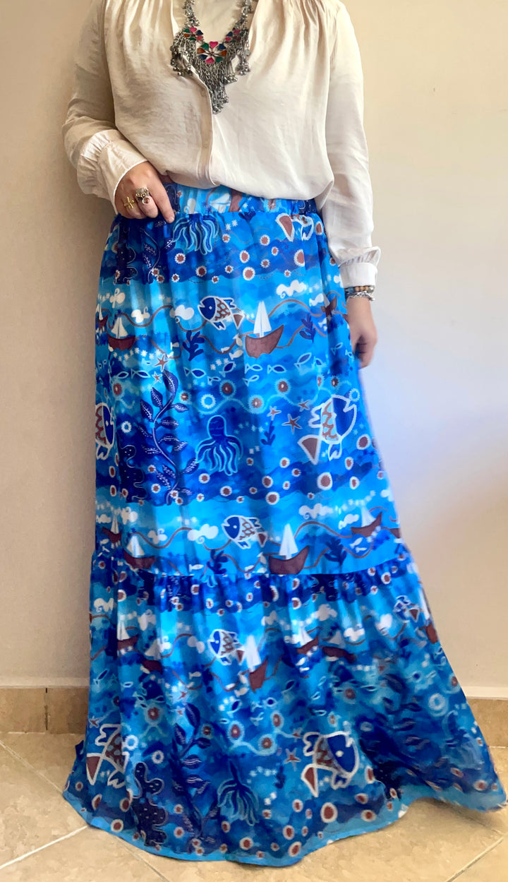 Sea embroidery pattern chiffon skirt