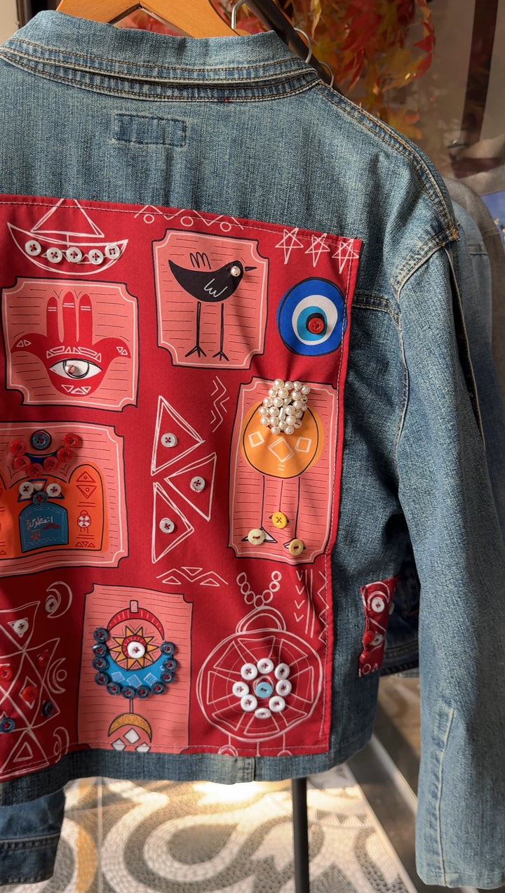 Red folklore Recycle denim jacket