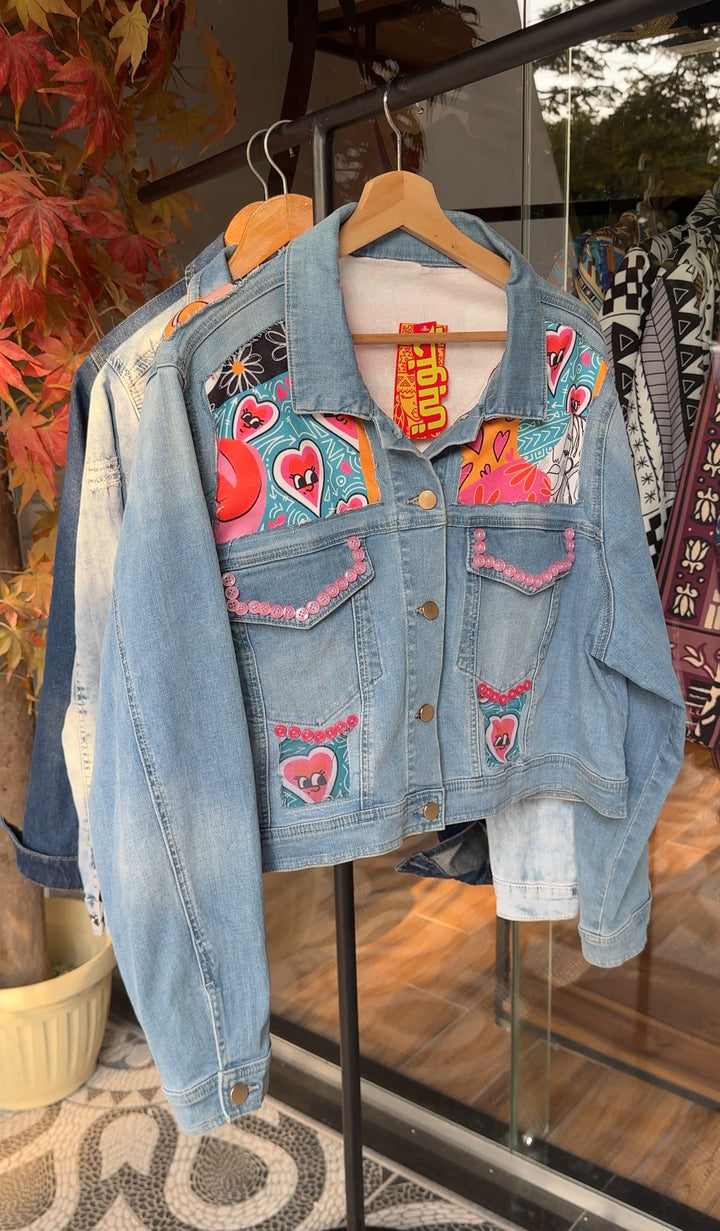 Pop colors x buttons Recycle denim jacket