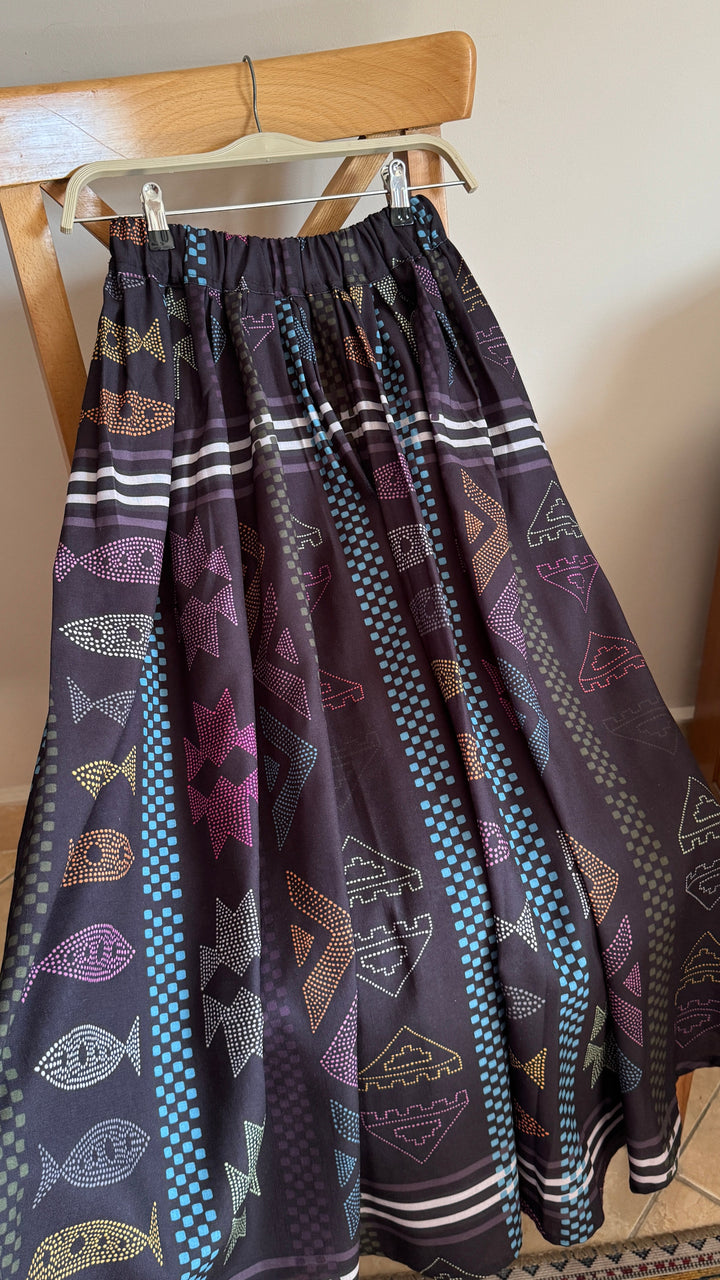 Triple mosaic puff linen skirt