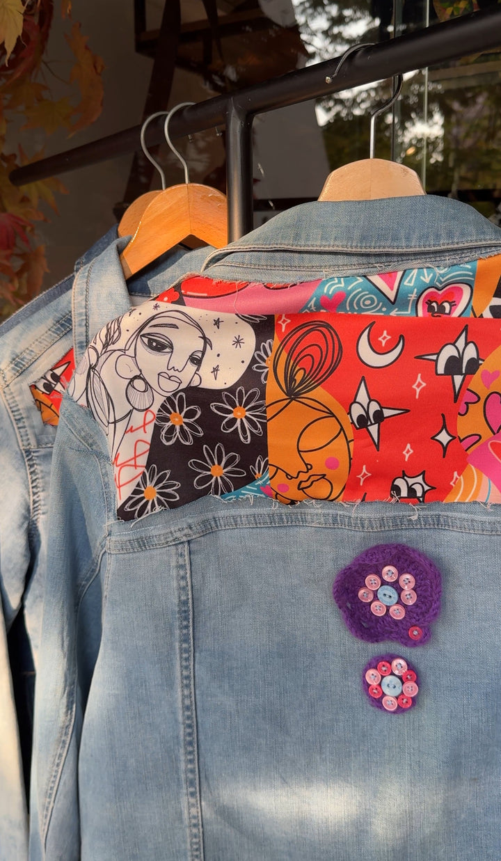 Pop colors x buttons Recycle denim jacket