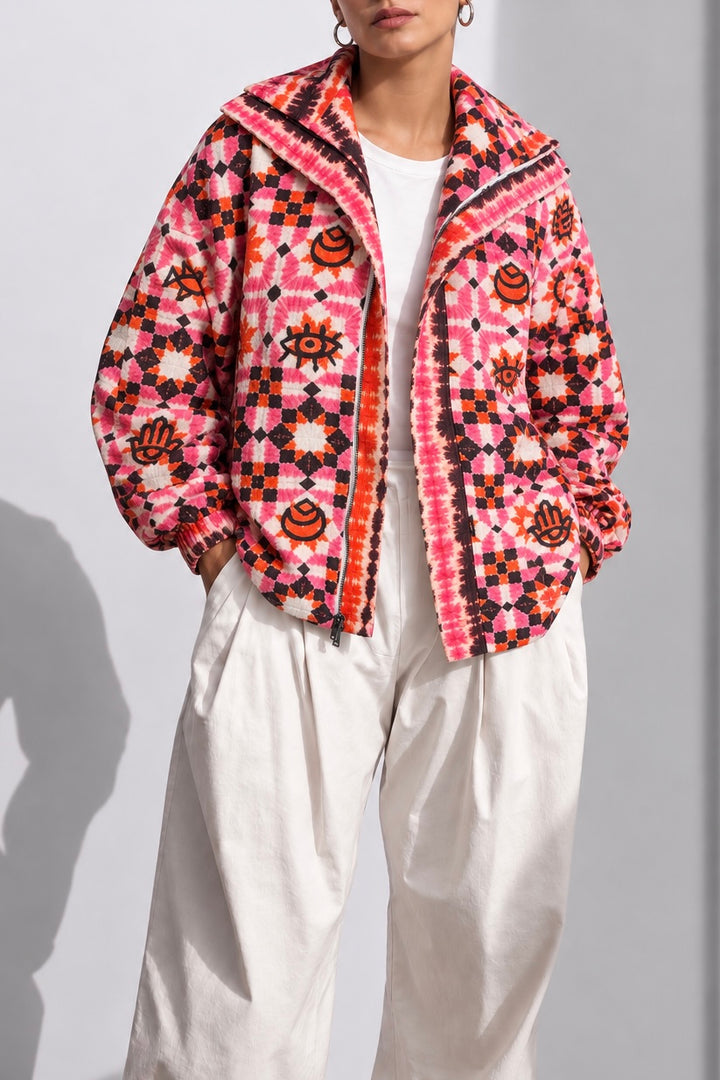 Islamic tie dye Linen zipper jacket
