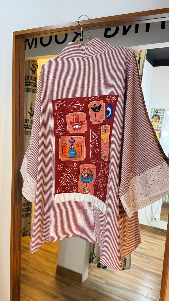 Nuba sketch Strip Linen kimono