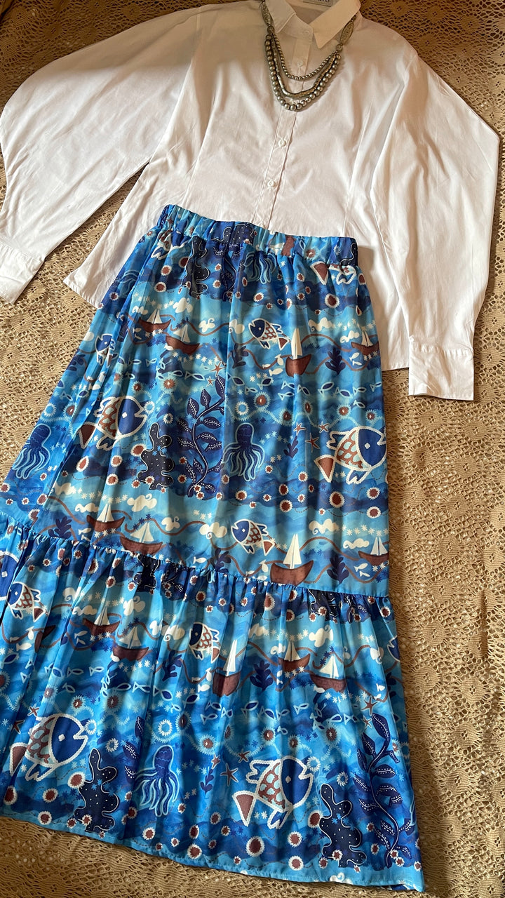 Sea embroidery pattern chiffon skirt