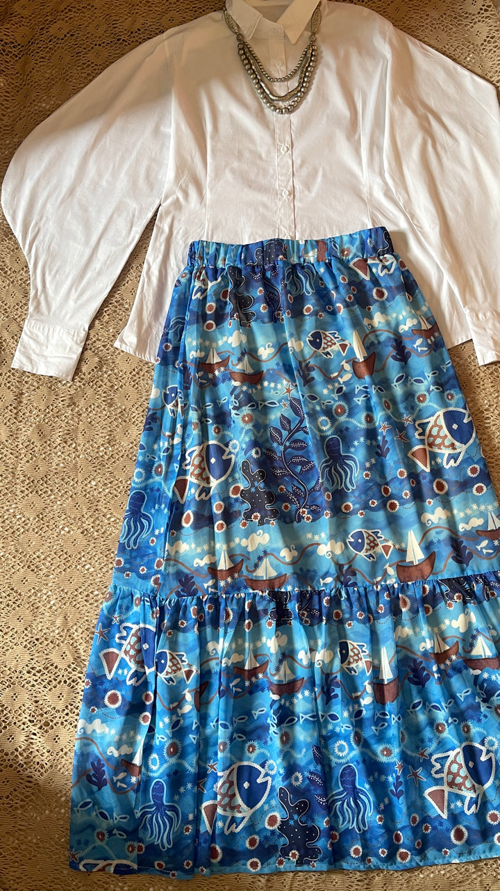 Sea embroidery pattern chiffon skirt