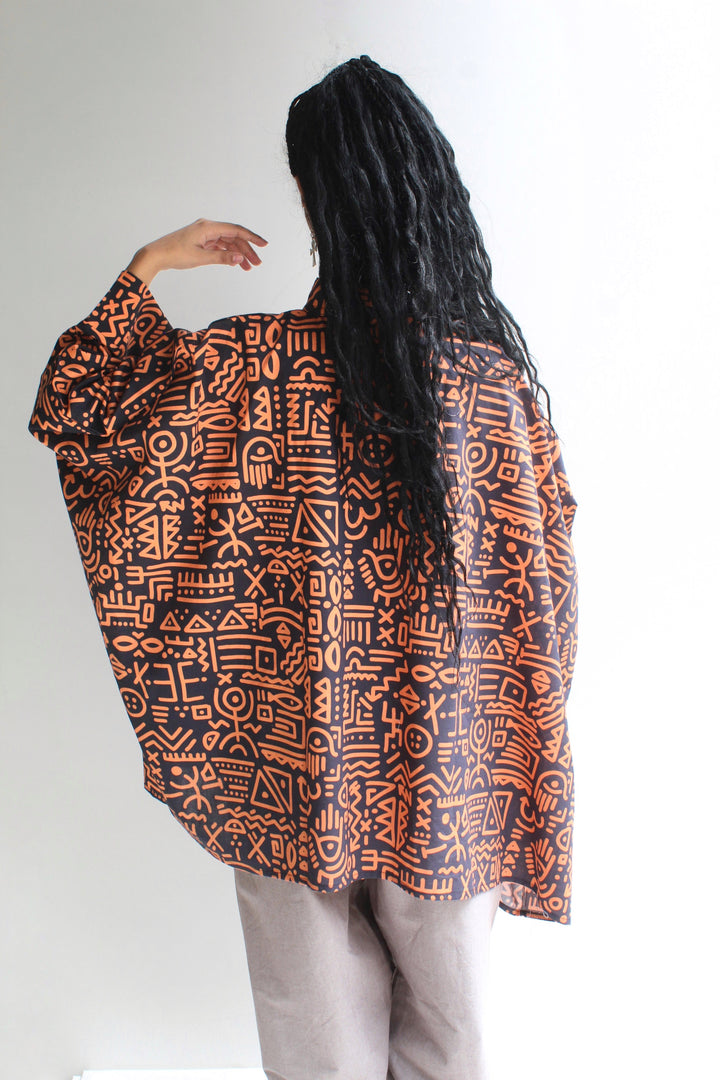 Afro brownish cotton poncho