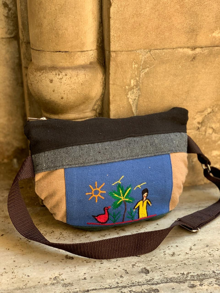 Blue embroidery “D” waist bag