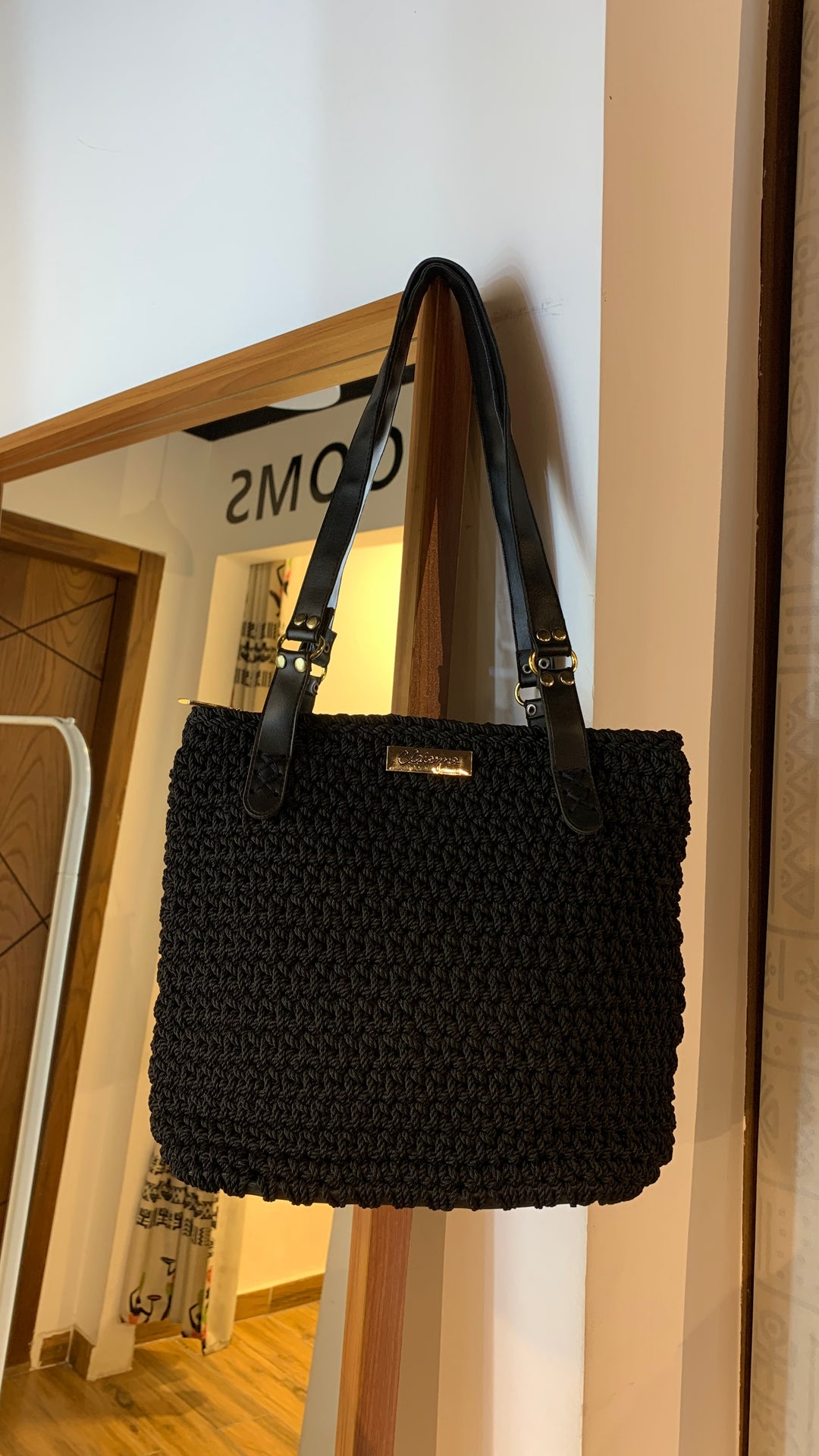Black crochet bag