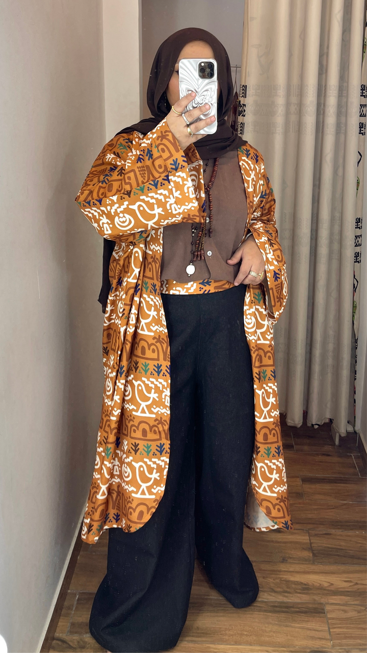 Folk motives kenar long cardigan