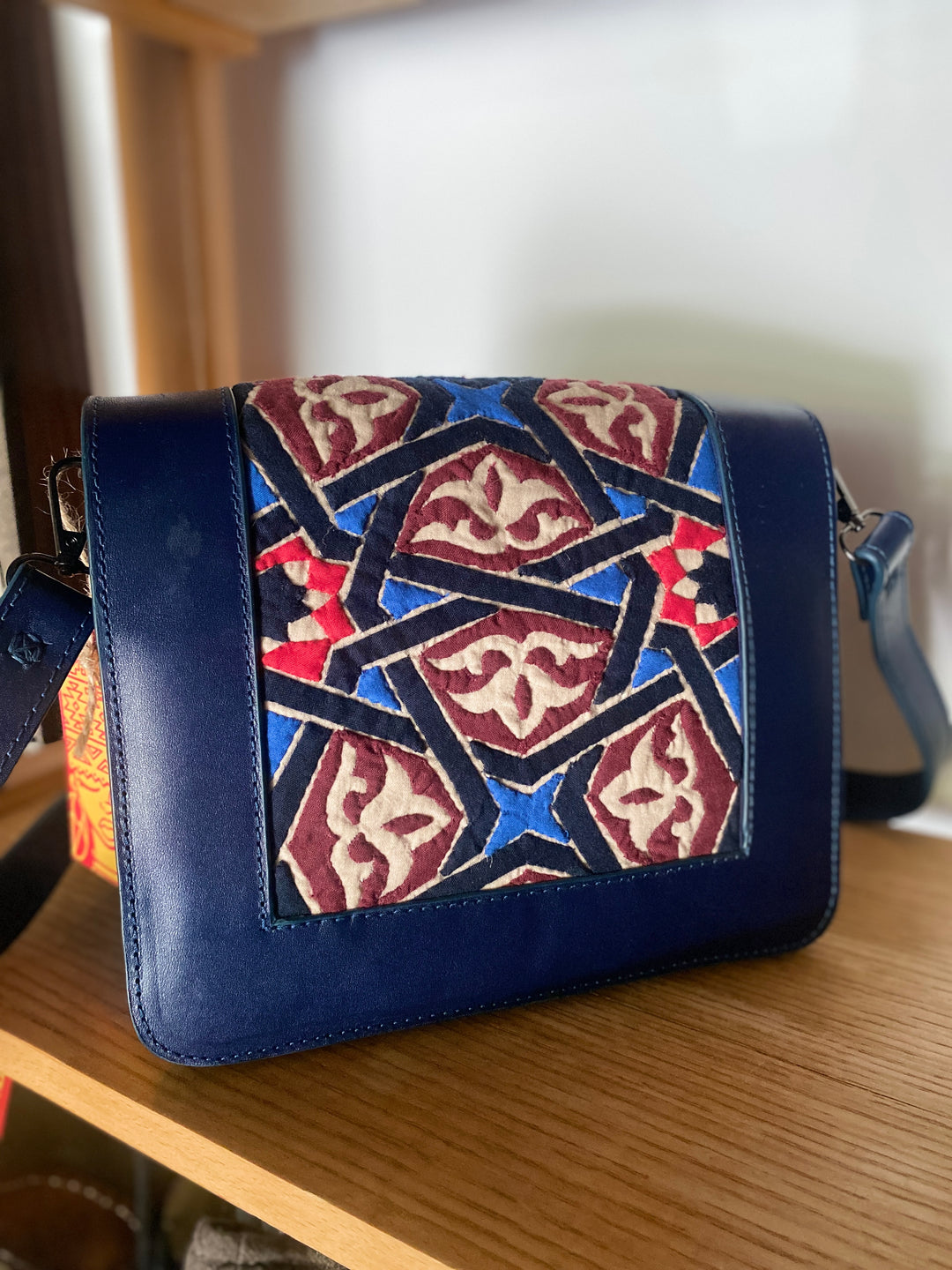 Khayamya X leather blue cross bag