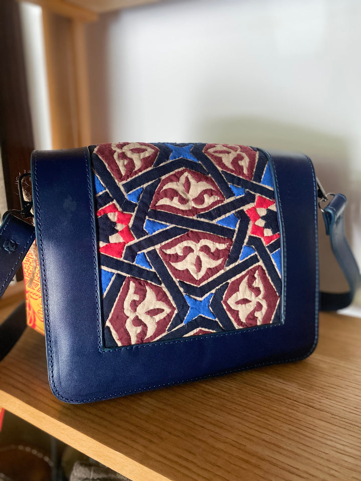 Khayamya X leather blue cross bag