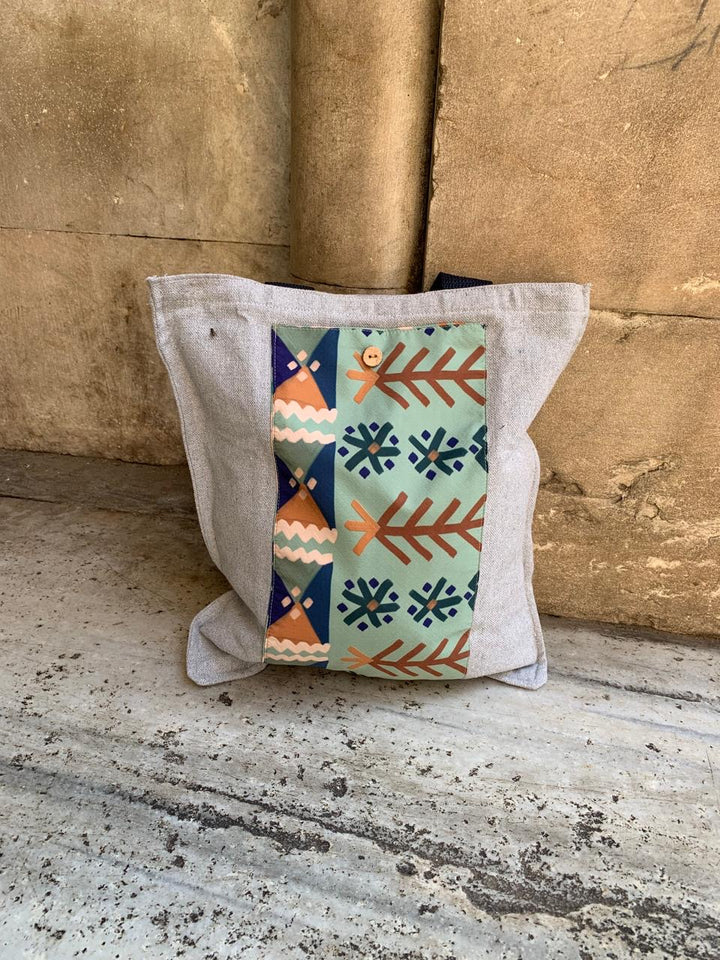 Green folklore “E” Tote /clutch bag