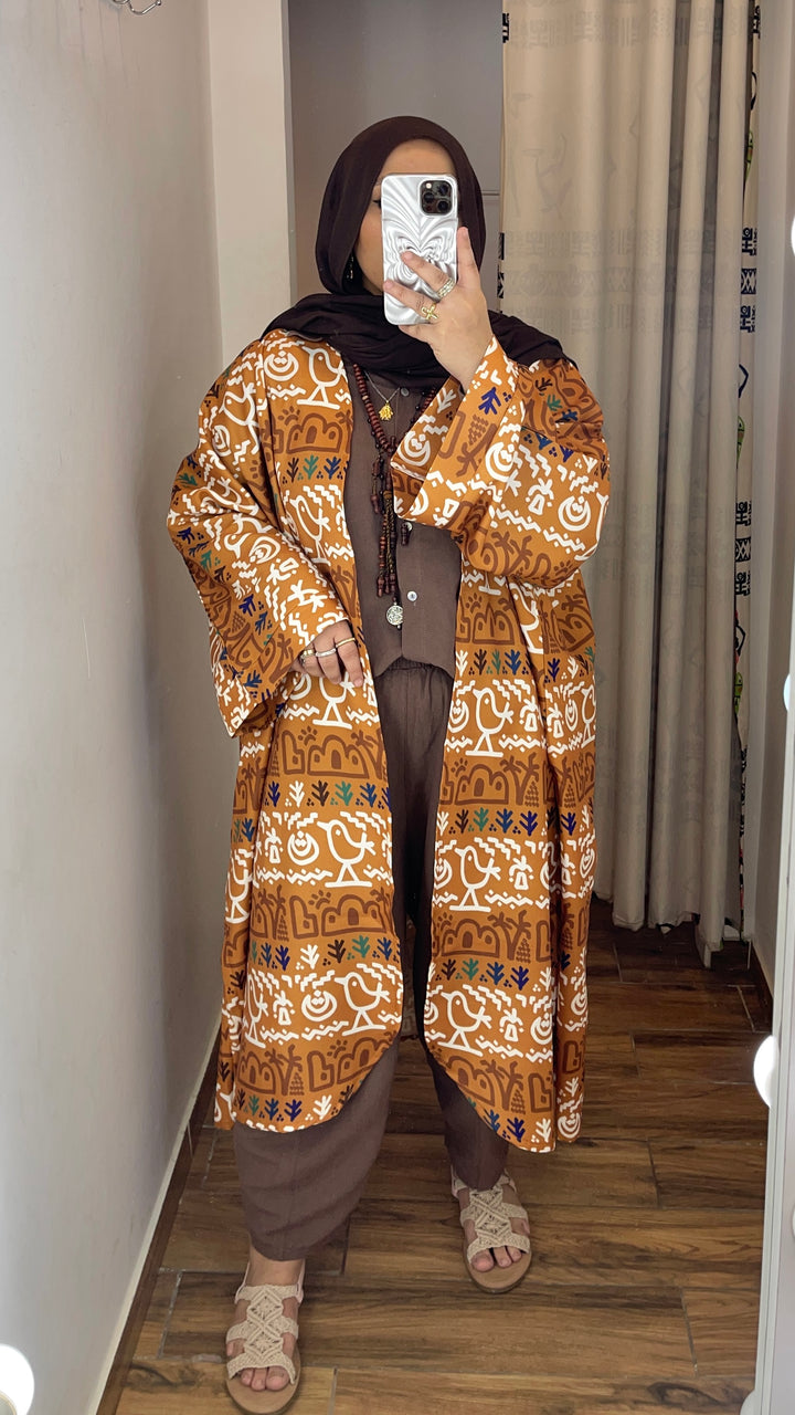 Folk motives kenar long cardigan