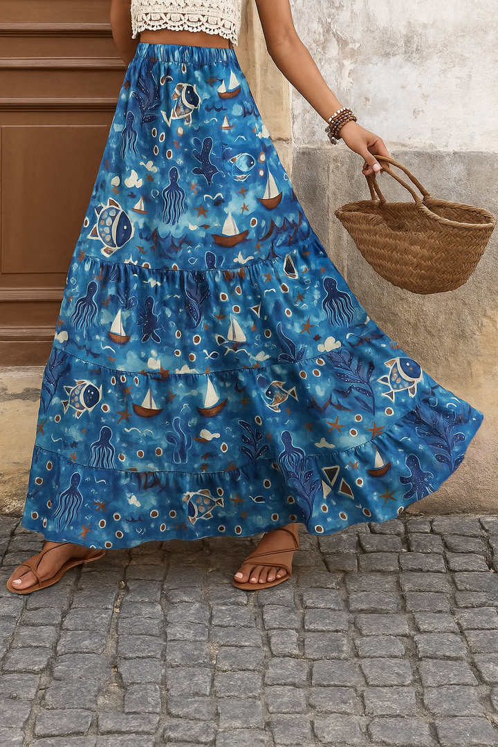 Sea embroidery pattern chiffon skirt