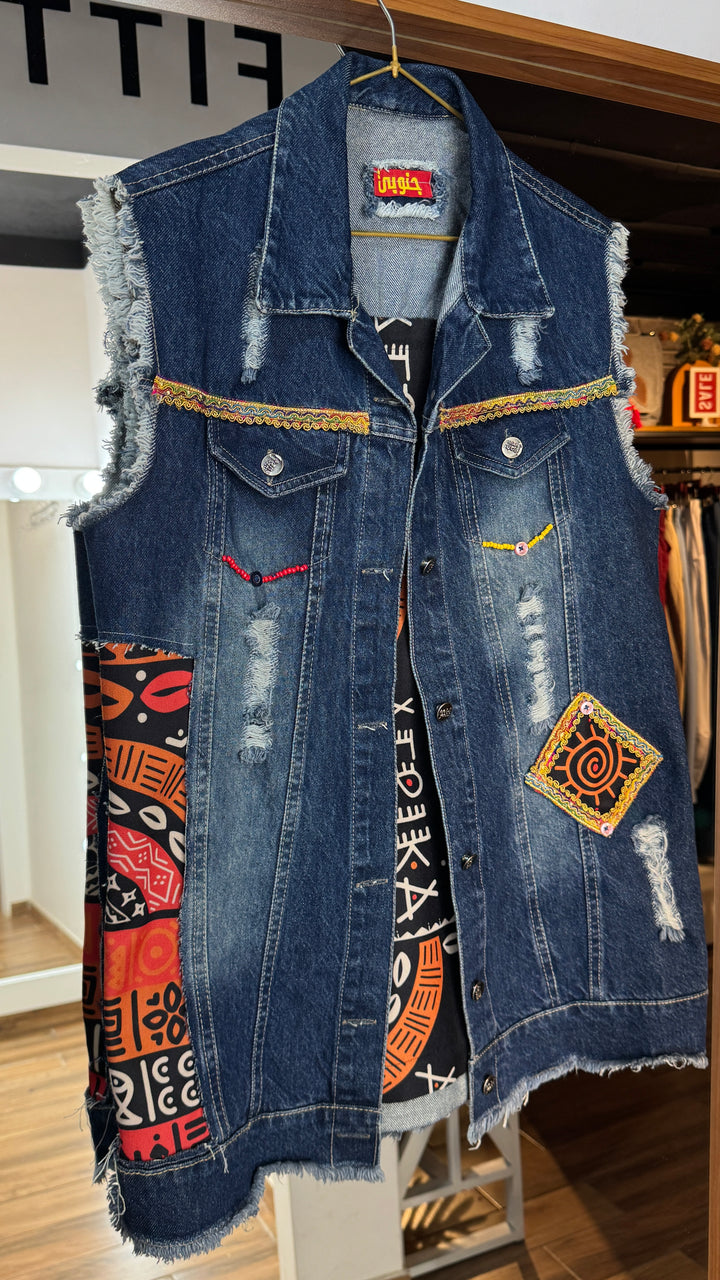 Afro black Recycle denim vest