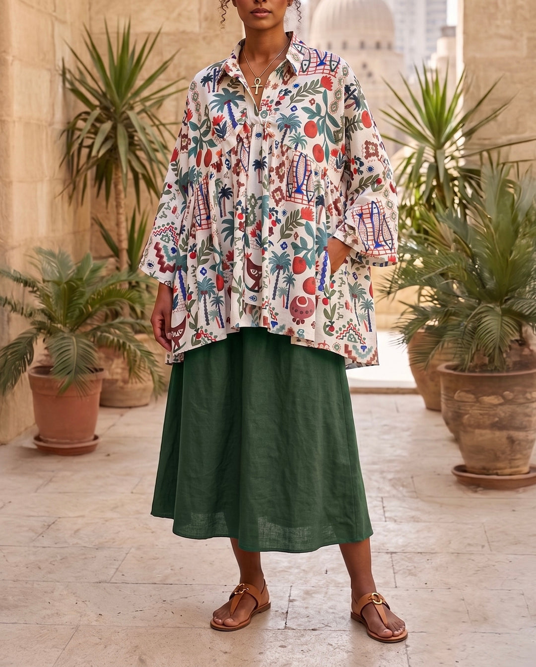 pomegranate palm poncho blouse ( pre order )