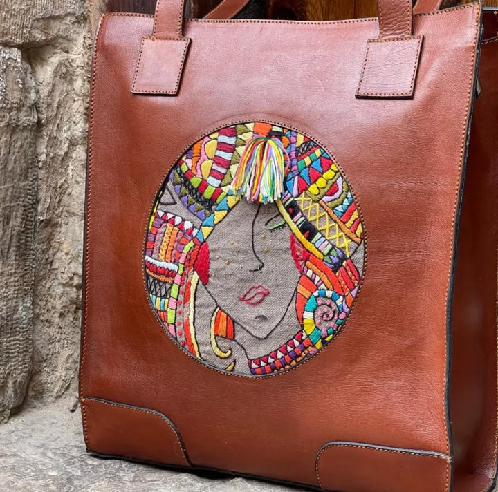 Epson women face embroidery X leather bag