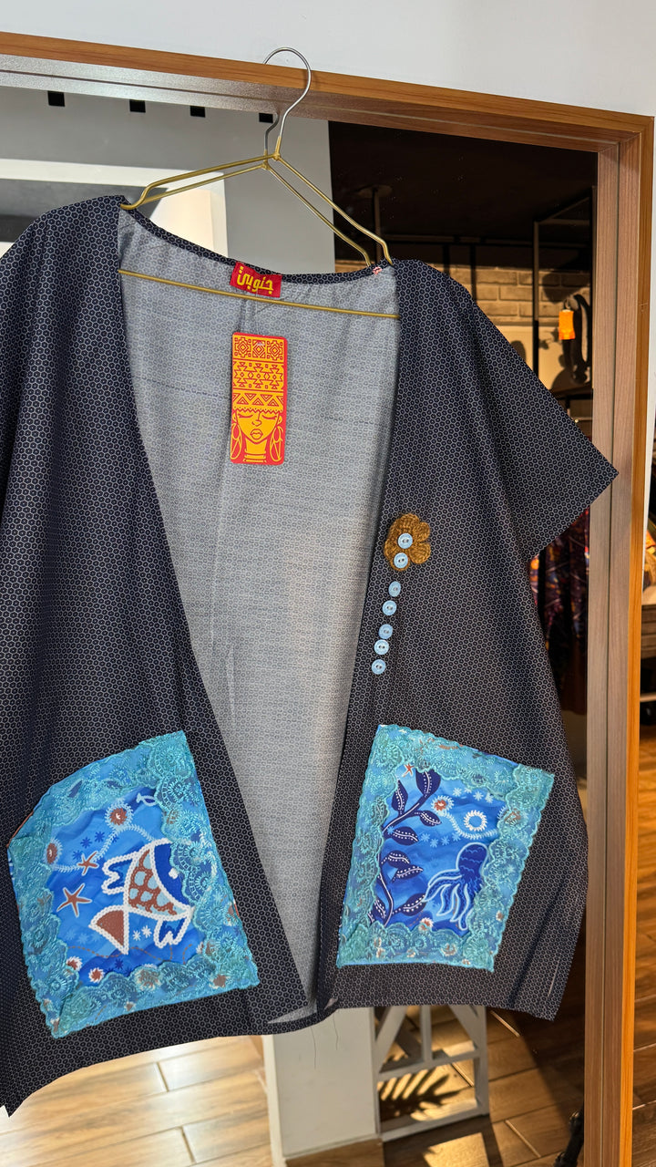 blue “5” cap Kimono