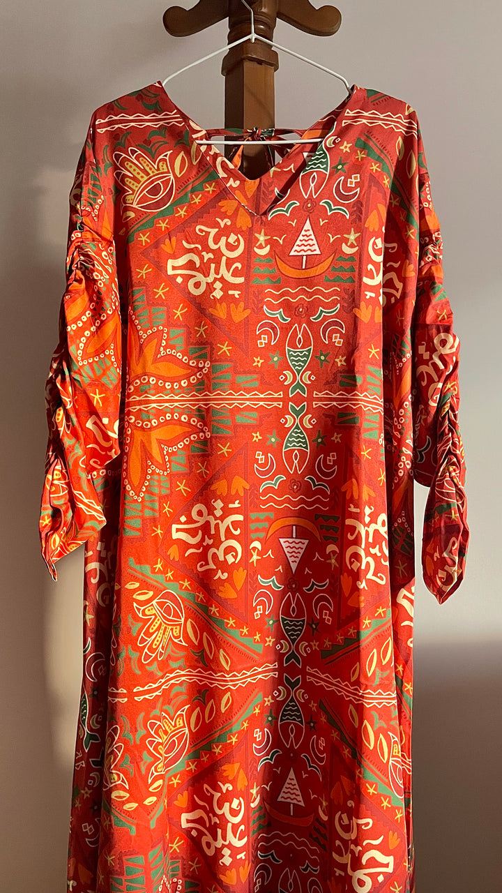 Folk orange pattern cloche dress