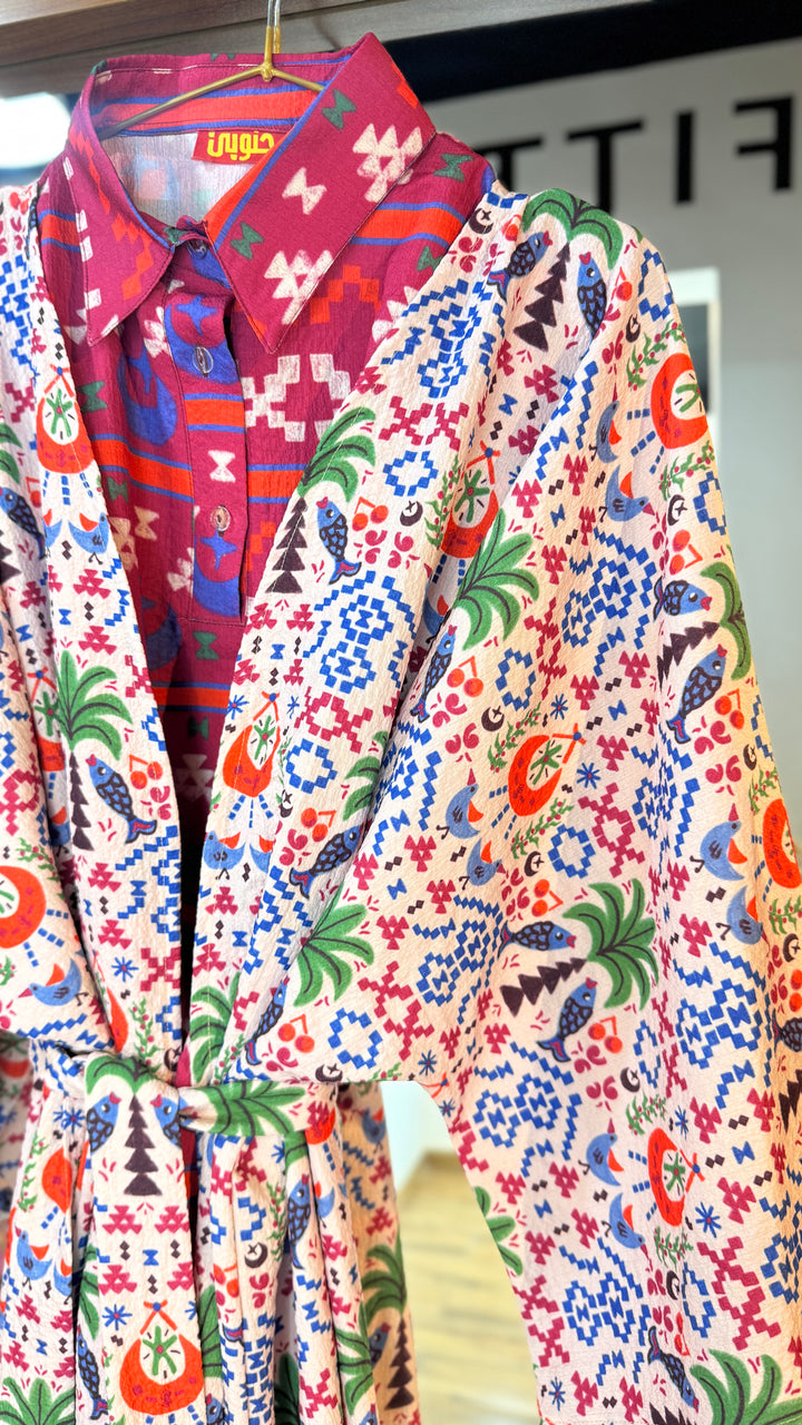 Palm & river Vest kimono set