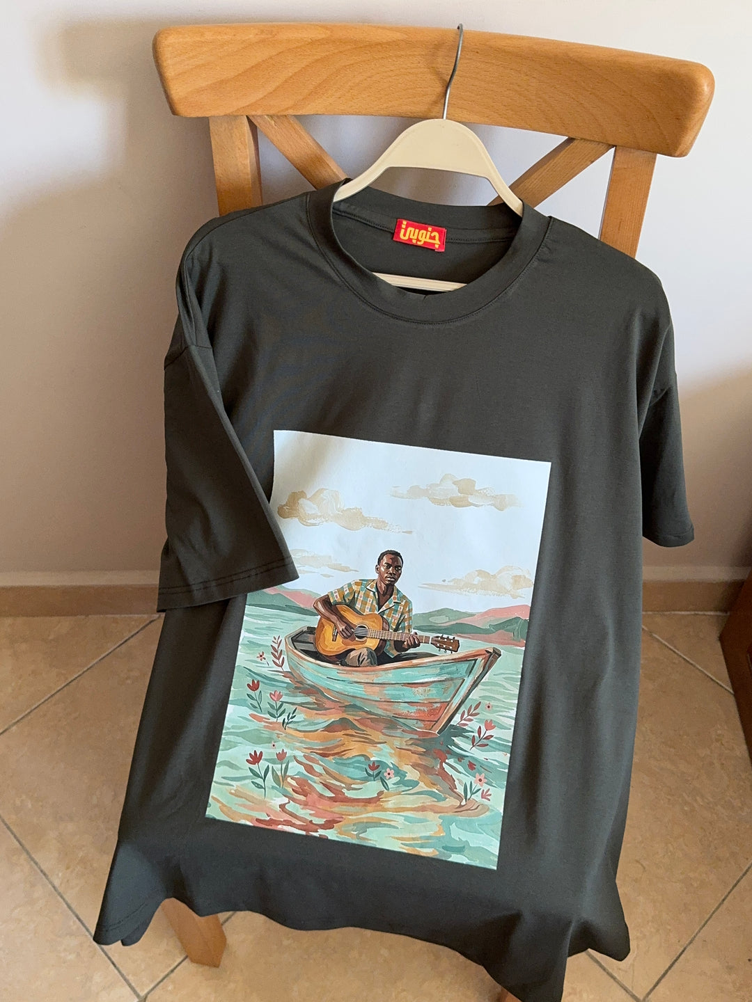 Army green " sad song " oversized half sleeve shirt