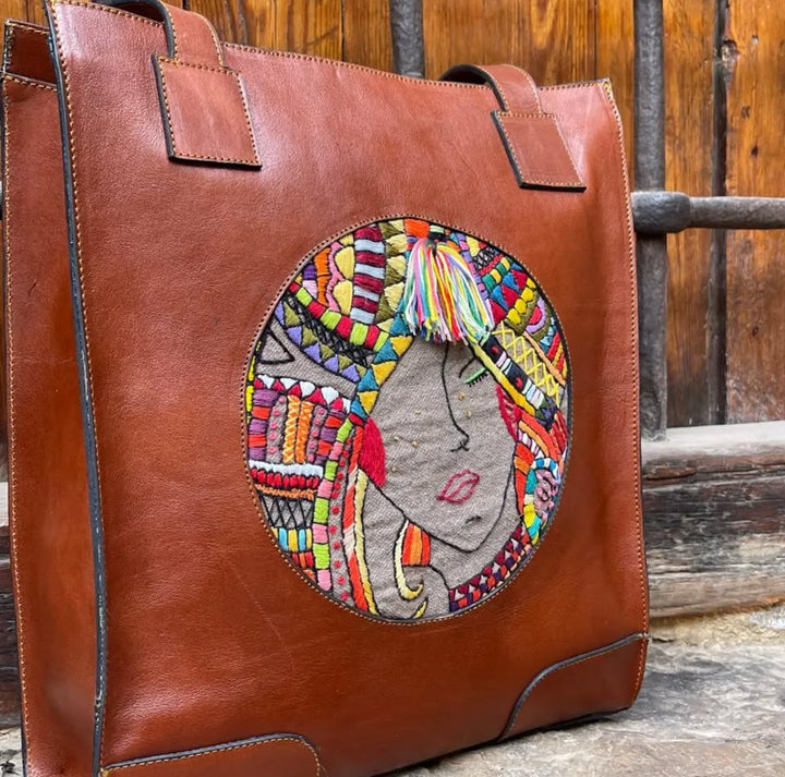 Epson women face embroidery X leather bag