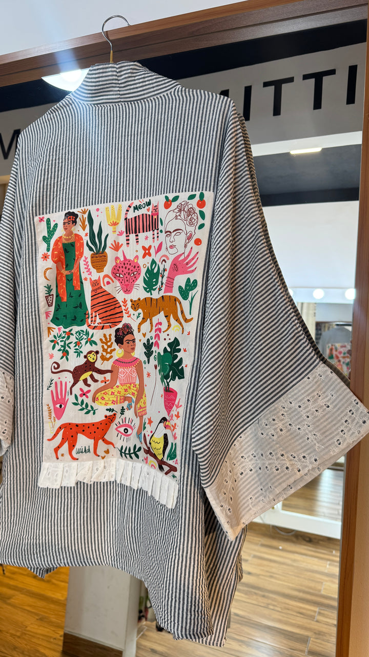 Frida & jangle strip Linen kimono