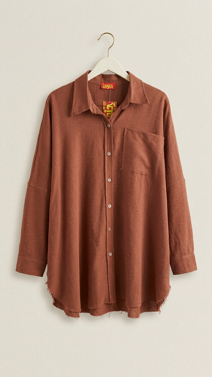 Rust orange linen unfinished shirt