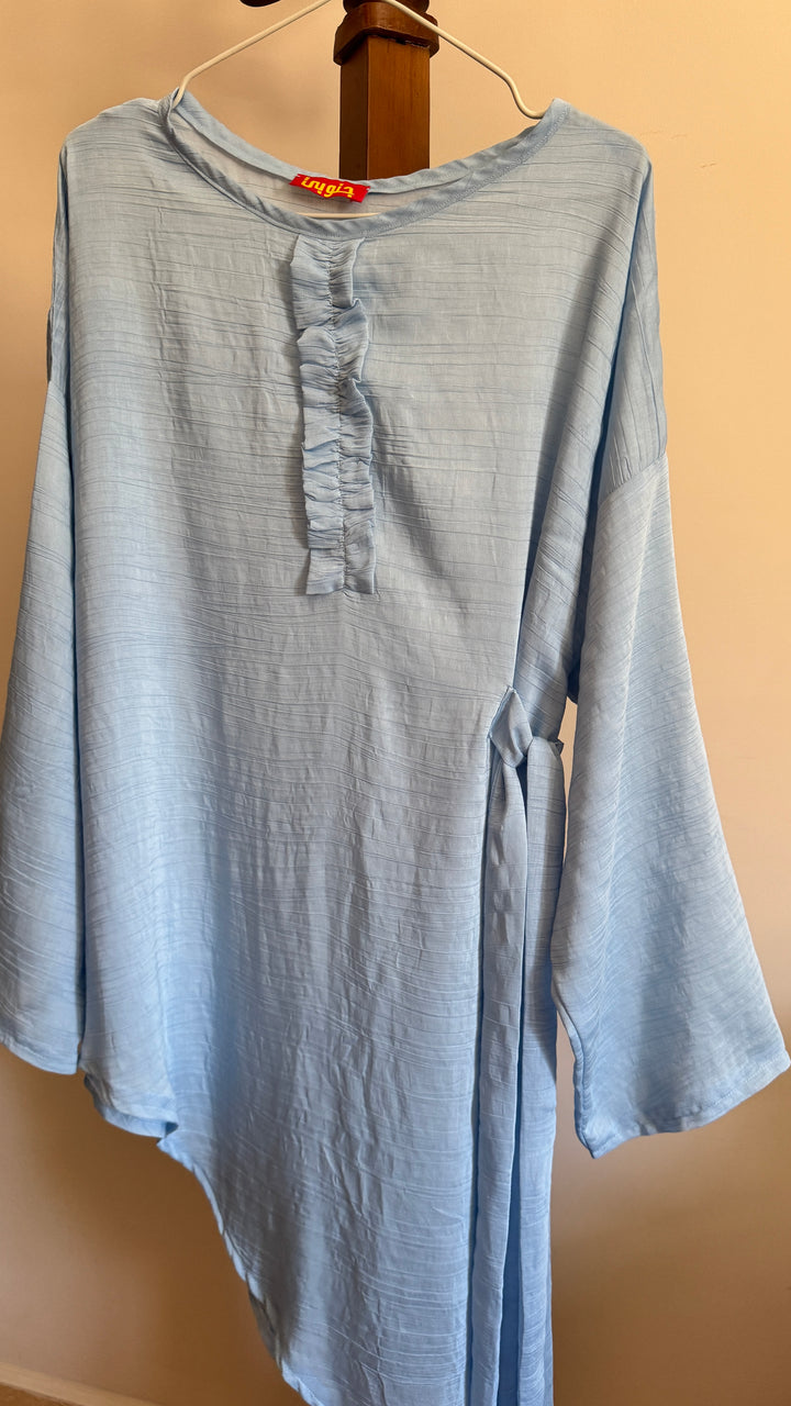 Ruffle Asymmetric blouse blue “ defect “