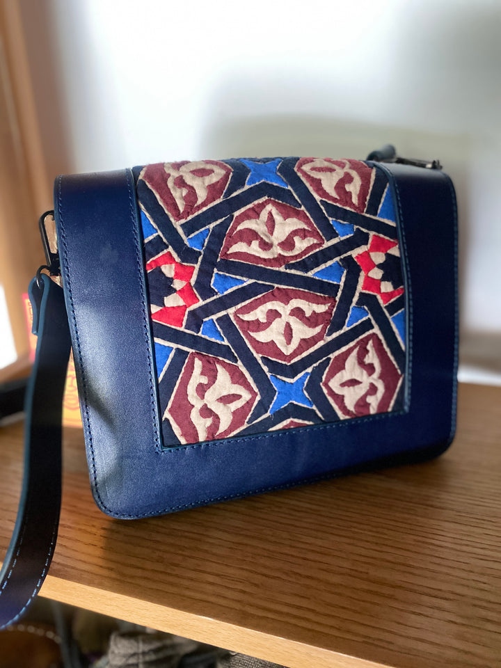 Khayamya X leather blue cross bag