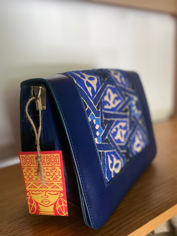 Khayamya X leather blue”2” cross bag