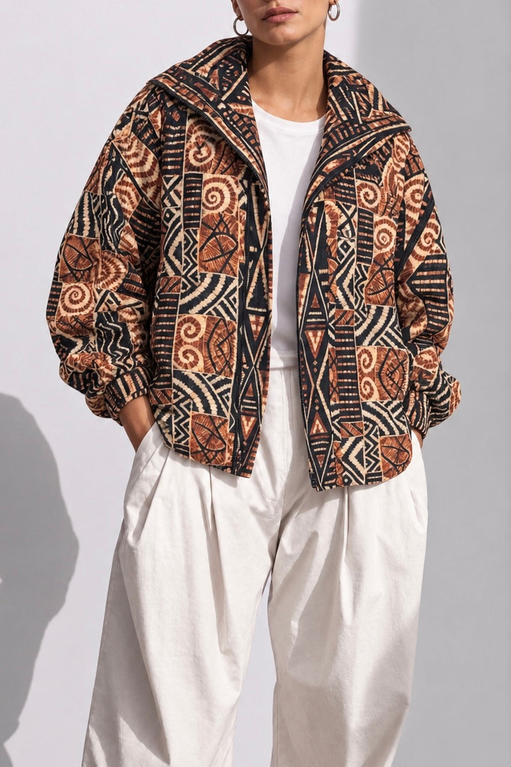 African tie dye Linen zipper jacket