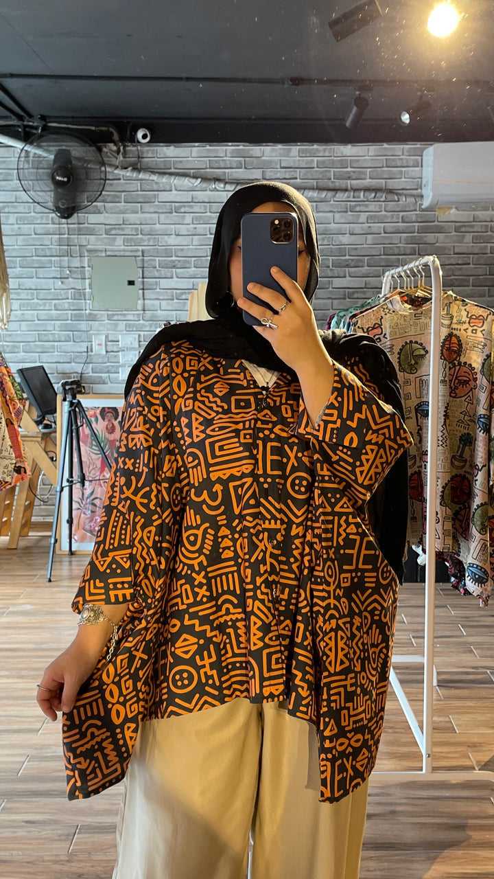 Afro brownish cotton poncho