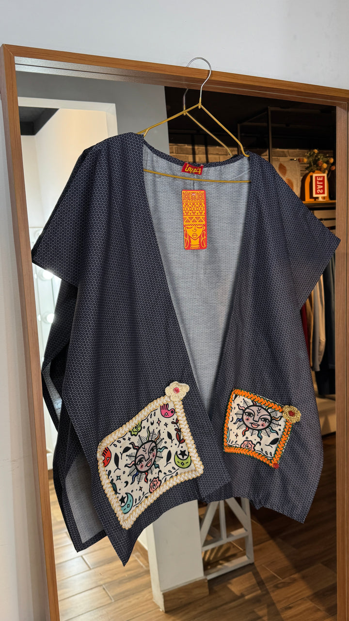 blue “1” cap Kimono