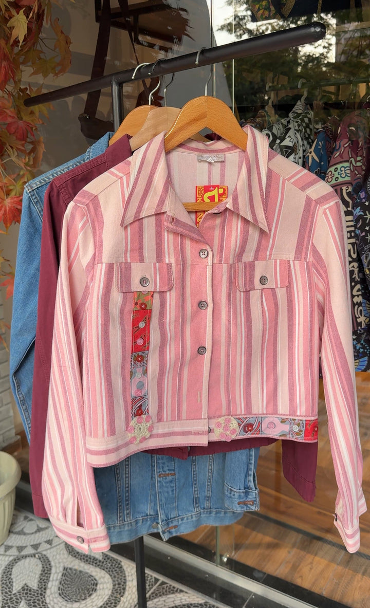 Stripes pinkish Recycle denim jacket