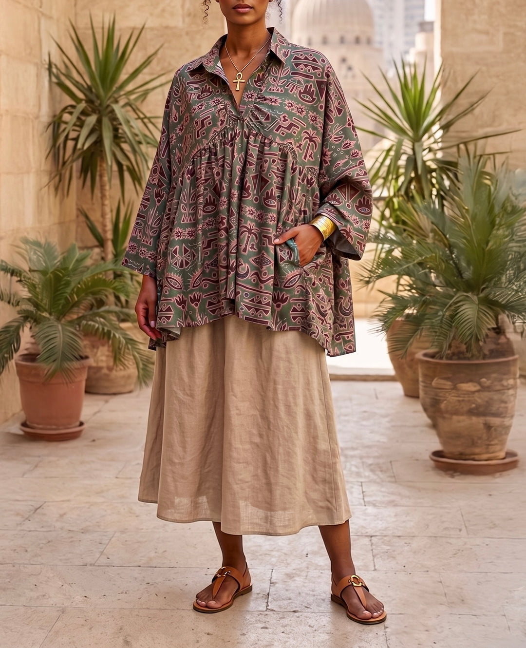 Palm symbols poncho blouse ( pre order )