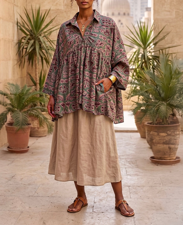 Palm symbols poncho blouse ( pre order )