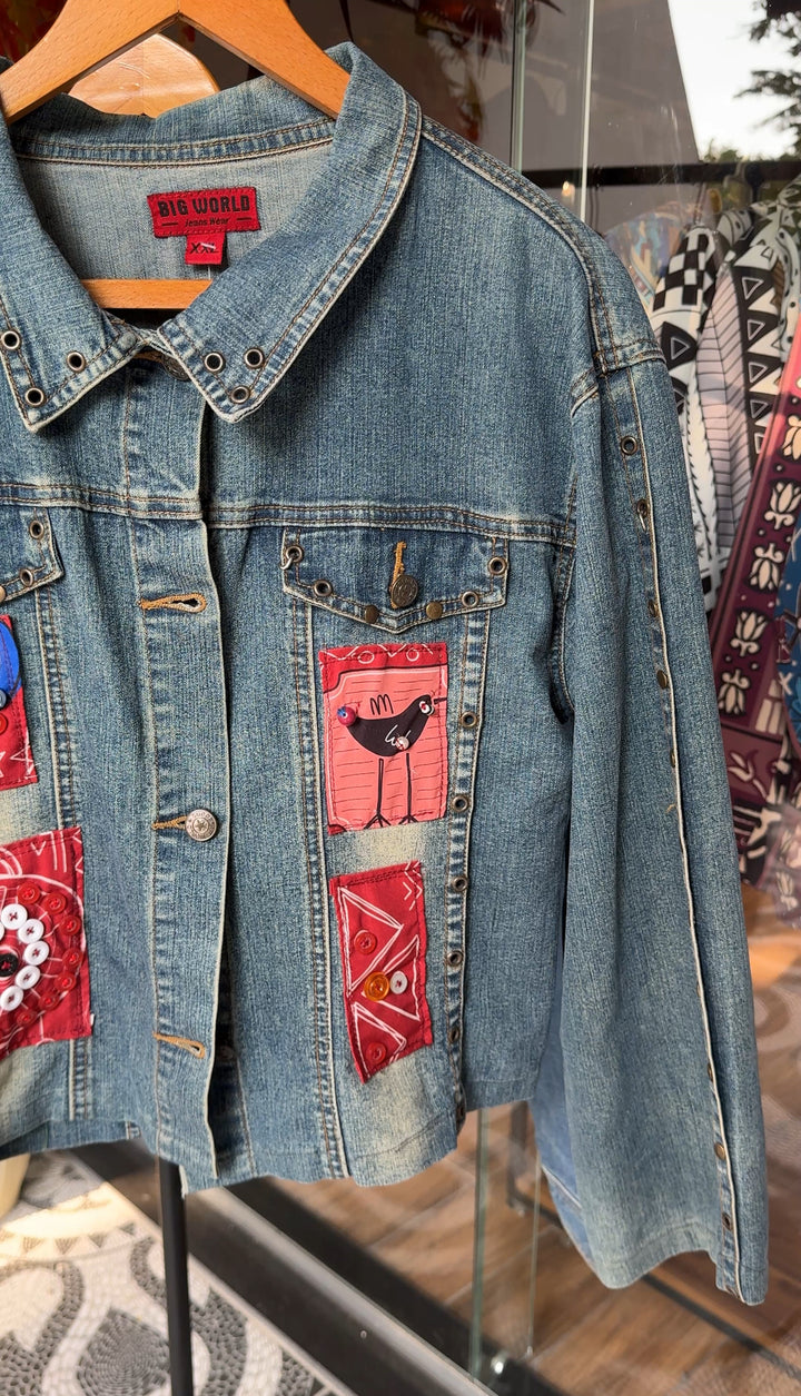 Red folklore Recycle denim jacket