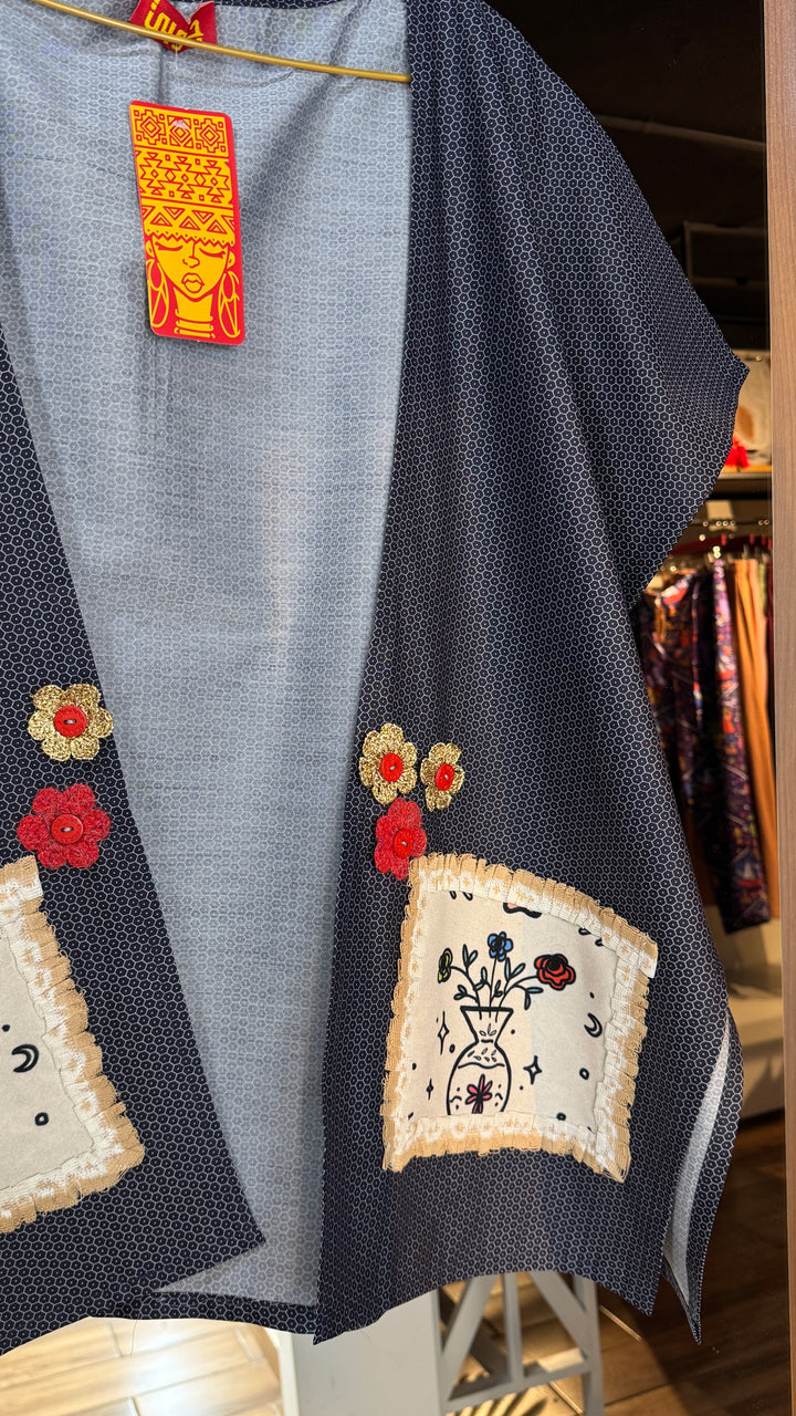 blue “4” cap Kimono