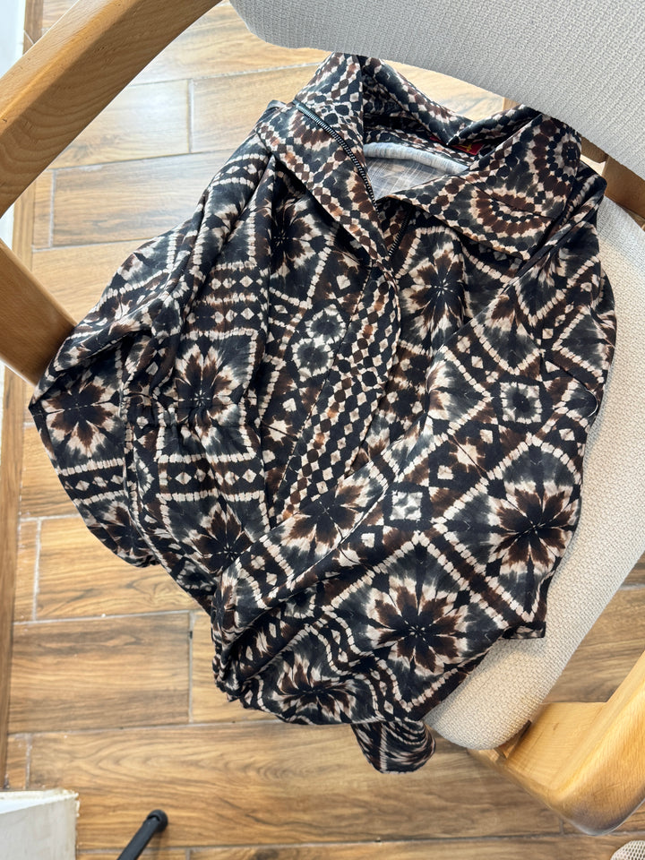 Islamic brown tie dye Linen zipper jacket