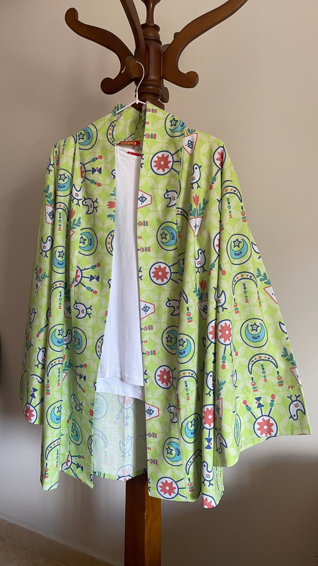 Lime green folklore Linen kimono