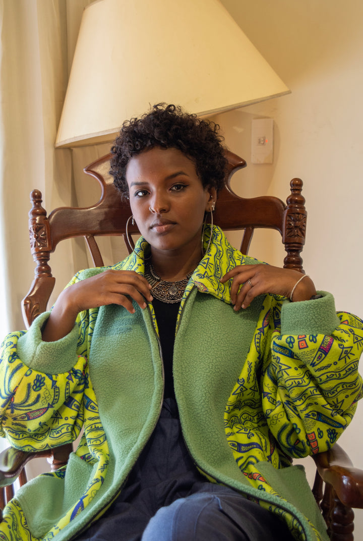 Folk fish X Green teddy fleece jacket