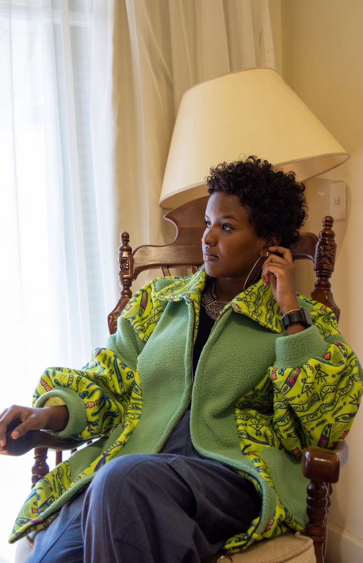 Folk fish X Green teddy fleece jacket